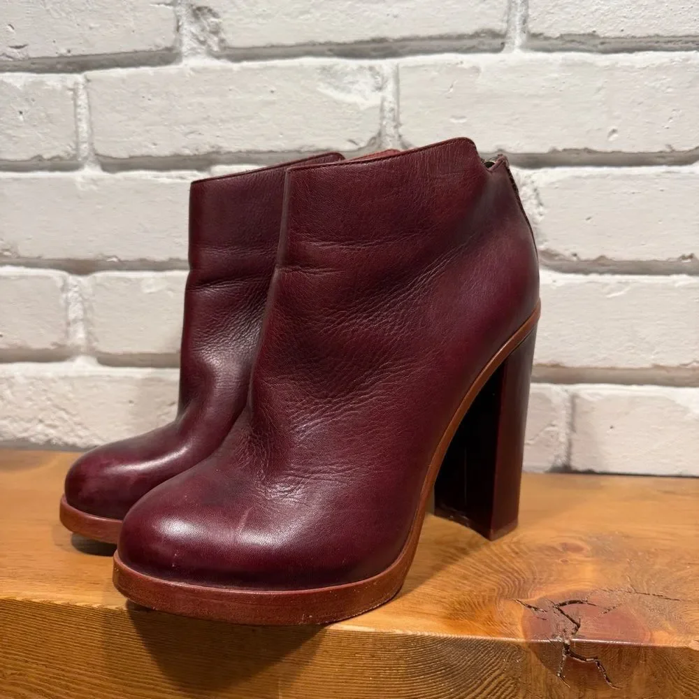 Dolce Vita Burgundy Leather Ankle Boots Chunky 70s Platform Block Heel Size 9.5